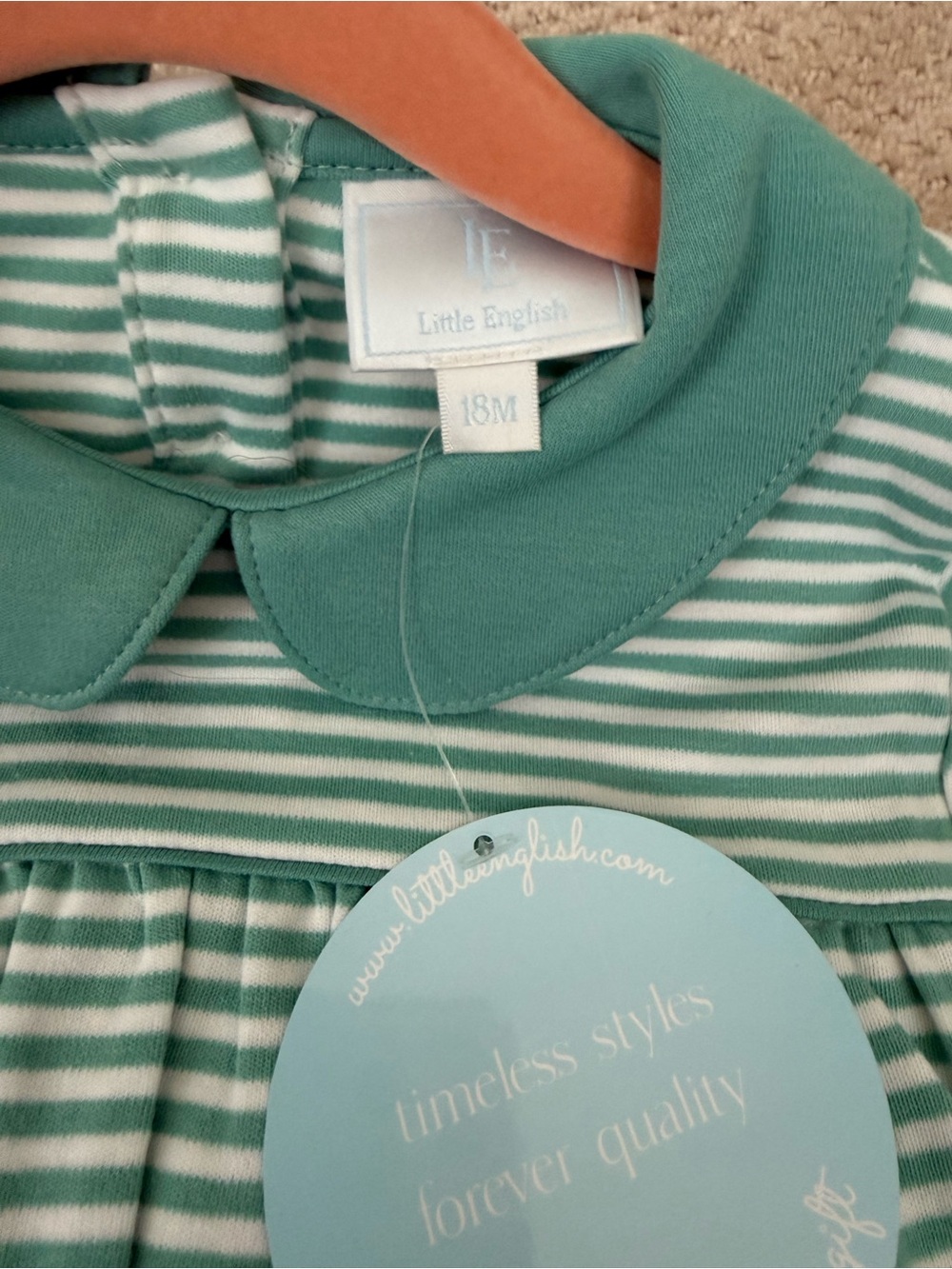 Little English Mint Green Striped Peter Pan Collar Dress - Picture 3 of 4